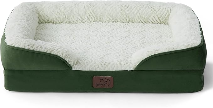 Bedsure Small Orthopedic Dog Bed - Calming Dog Sofa Beds for Small Dogs with Luxurious Short Plush, Pet Couch Bed with Removable Washable Cover, Waterproof Lining and Nonskid Bottom Couch, Green BEDSURE