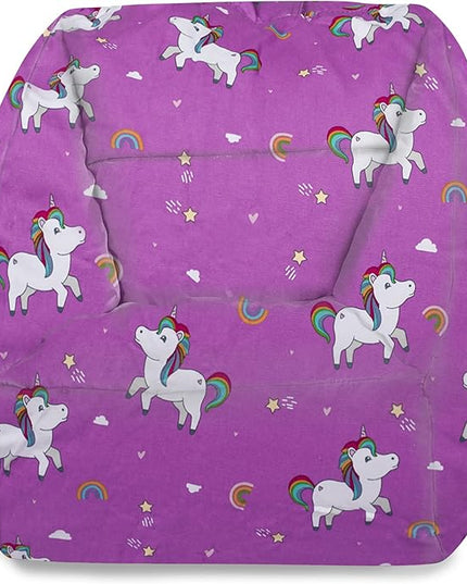Posh Creations Structured Comfy Bean Bag Chair for Gaming, Reading, and Watching TV, Coronado Chair, Canvas - Unicorn and Rainbows on Purple - LeafyLoom