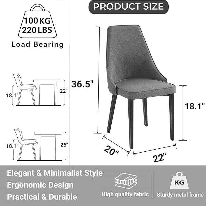 Dining Chairs Set of 2, Modern and Minimalist Leisure Backrest Textile Chairs. Leisure Upholstered Textile Dining Chair with Gold Metal Chromed Legs - LeafyLoom