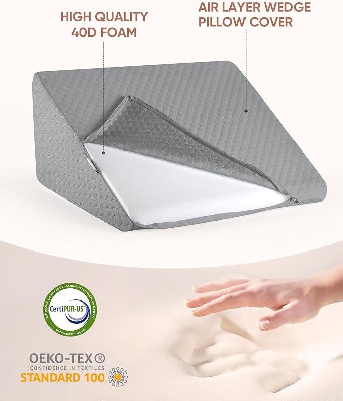 Forias Knee Wedge Pillow for Legs 8" Pure Memory Foam Bed Wedge Pillow for Sleeping After Surgery Triangle Pillow Wedge for Knee Support Leg Elevation Sciatica Knee Hip Back Pain Relief - Gray - LeafyLoom