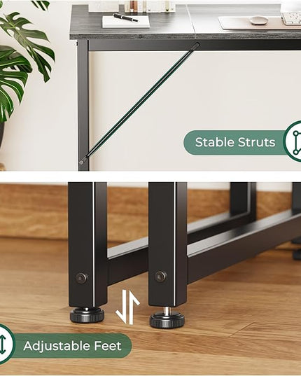 Computer Desk, 70 Inch Office Desk, Gaming Desk with Storage, Writing Desk Work Desk for Home Office, Study, Long Simple Desk, Large Legroom, Metal Frame, Grey - LeafyLoom