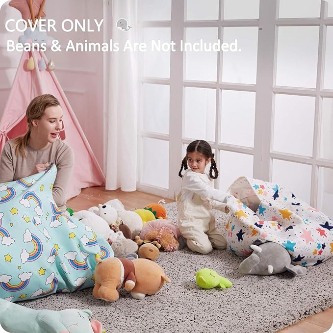 Nobildonna Stuffed Animal Storage Bean Bag Chair Cover Only for Kids Girls Toddler, Large Beanbag Chair Without Filling for Organizing Children Soft Plush Toys - LeafyLoom