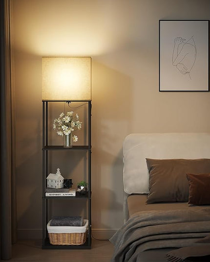 SUNMORY Large Size Floor Lamp with Shelves, 4-Tier Modern Standing Lamp with 3 Color Temperature Bulb, Tall Floor Lamp with Shelf, Corner Display Bookshelf Lamps for Living Room, Bedroom, Office - LeafyLoom