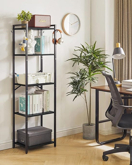 YMYNY Bookshelf, 5-Tier Ladder Shelf Organizer, Narrow Shelving Unit, Corner Storage Racks, Large Capacity Bookcase, for Home Office Living Room Balcony Bathroom, 57.7" H, Metal Frame,UHBC005B - LeafyLoom