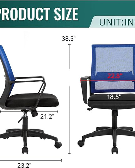 Office Chair Ergonomic Desk Task Chair Mesh Computer Chair Mid-Back Mesh Home Office Swivel Chair Modern Executive Chair with Wheels Armrests Lumbar Support (Blue) - LeafyLoom