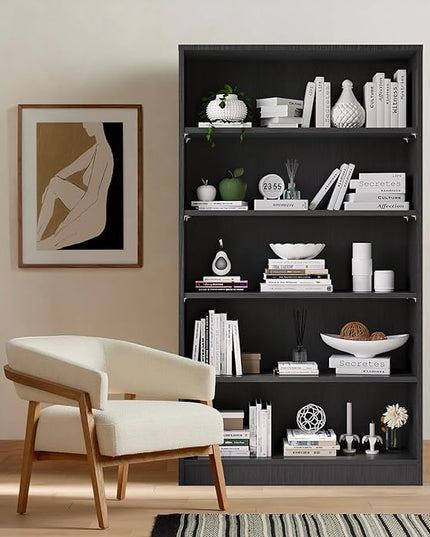 Soohow Grey Bookcase,Bookshelf for Bedroom,60 inches Tall Wood Book case Book Shelves,5 Shelf Book Shelves for Living Room Office - LeafyLoom