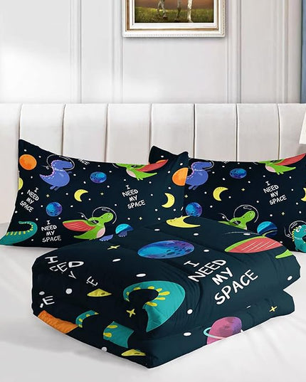 Datura home Dinosaur Space Dinos Comforter Bedding Set for Boys Kids Children,Celestial Bodies Colorful Dinosaur Print Bedding Set with 1 Comforter and 2 Pillowcases(Dinosaur Twin) - LeafyLoom