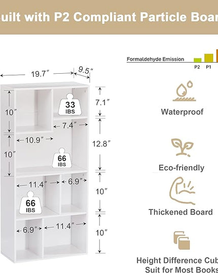 VECELO 42" Modern White Bookshelf, 7 Cube Organizer Bookcase,Fits Tallest Hardcovers, Horizontal Available,Floor Standing Display,Easy Assembly, Pearl White - LeafyLoom