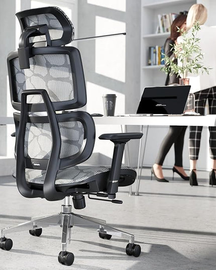 Office Chair Ergonomic Desk Chair, ALL-Mesh High Back Home Office Chair Lumbar Support, Reclining Gaming Chair Adjustable Armrests Headrest, Big and Tall Swivel Computer Chair 330LBS (Grey) - LeafyLoom