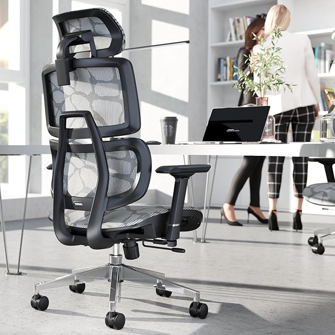 Office Chair Ergonomic Desk Chair, ALL-Mesh High Back Home Office Chair Lumbar Support, Reclining Gaming Chair Adjustable Armrests Headrest, Big and Tall Swivel Computer Chair 330LBS (Grey) - LeafyLoom