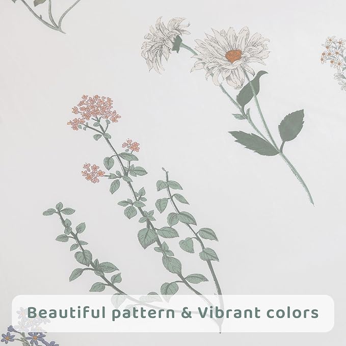 QSH Floral Queen Size Sheet Sets - 100% Egyptian Cotton Sheets Elegant Flower Pattern Printed Bedding Sheets Queen Size Bed Extra Soft and Breathable 4pcs Deep Pockets Bed Sheets - LeafyLoom