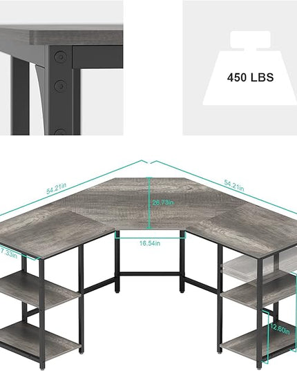Elephance L-Shaped Desk with Shelves, Computer Corner Desk, Home Office Writing Workstation, Gaming Desk PC Laptop Table with Storage - LeafyLoom