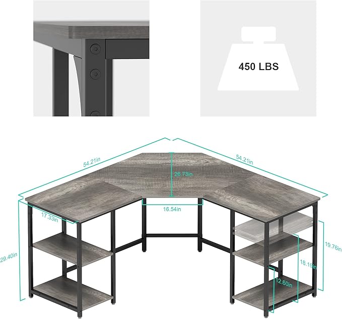 Elephance L-Shaped Desk with Shelves, Computer Corner Desk, Home Office Writing Workstation, Gaming Desk PC Laptop Table with Storage - LeafyLoom