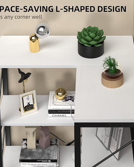 YITAHOME Corner Bookshelf, 5-Tier L-Shaped Bookcase Storage Organizer, Tall Open Display Freestanding Storage Rack Modern Book Shelf for Living Room, Bedroom, Home Office, White - LeafyLoom
