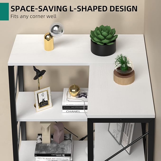 YITAHOME Corner Bookshelf, 5-Tier L-Shaped Bookcase Storage Organizer, Tall Open Display Freestanding Storage Rack Modern Book Shelf for Living Room, Bedroom, Home Office, White - LeafyLoom