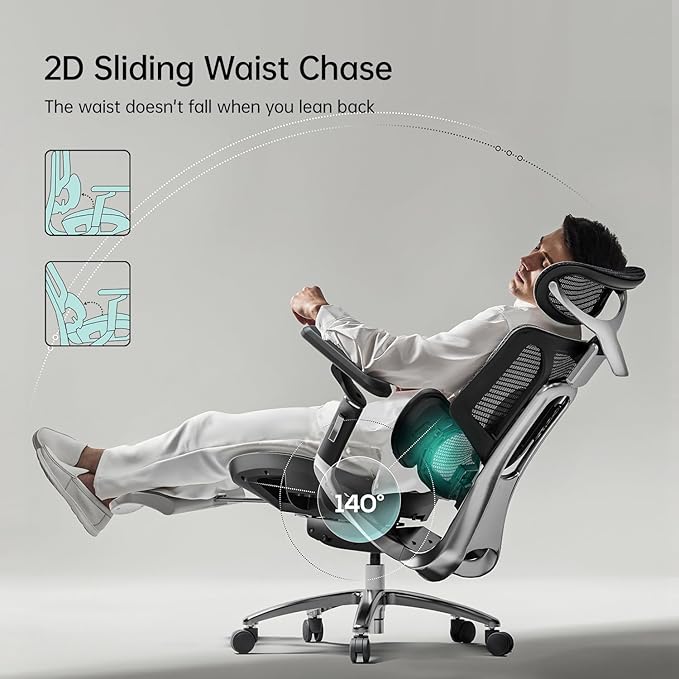 Hbada E3 Ergonomic Office Chair Ultra, Big and Tall Office Chair - with 3-Zone Dynamic Lumbar Support, 360° Mechanical Armrests, 4D Adjustable Headrest, Aluminum Alloy, Premium Mesh, Black - LeafyLoom