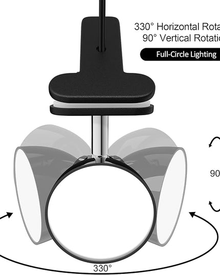Clip on Light 5W Ultra Bright 330° Rotation Book Reading Clip on Lamp for Bed/Bedside Headboard/Table/Bunk/Desk Lighting Black - LeafyLoom