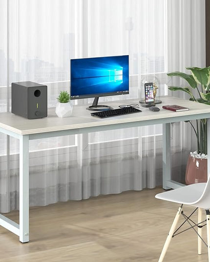 NSdirect Large Office Desk for Home Office, Large 63" Computer Desk Table, Wide Writing Study Desk for 2 Person, Metal Sturdy Frame Thicker Steel Legs, (White Oak, 63"L x 23.6"W x 29.5"H) - LeafyLoom