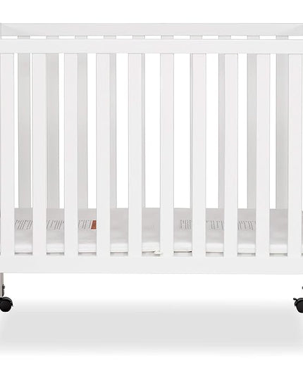 Jett Non-Full Size Folding Convertible Crib, Lightweight Portable Crib, Three Adjustable Mattress Height Settings, Easy to Fold Travel Crib, 1.5” Mattress Pad Included - LeafyLoom