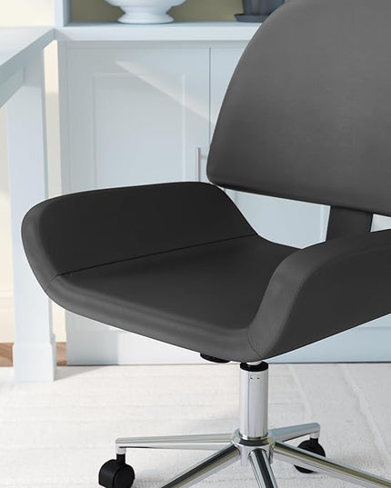 Martha Stewart Tyla Armless Swivel Task Chair for Home Office in Gray Faux Leather with Polished Nickel Frame - LeafyLoom