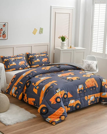 NTBED Construction Truck Comforter Set for Boys Kids Vehicles Excavator Cars Lightweight Microfiber Bedding Sets (Grey, Twin) - LeafyLoom