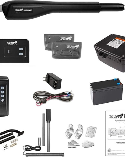 Mighty Mule MM571W-EST Heavy Duty Automatic Package Swing, Smart Bridge, Driveway Sensor, and More, Single Gate Opener, Estate, Black MightyMule
