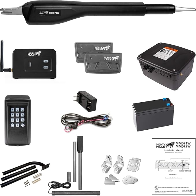Mighty Mule MM571W-EST Heavy Duty Automatic Package Swing, Smart Bridge, Driveway Sensor, and More, Single Gate Opener, Estate, Black MightyMule