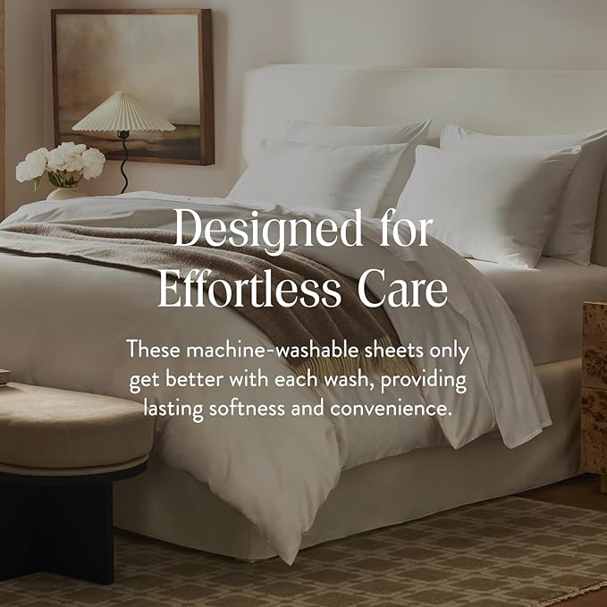 Brooklinen Luxury Sateen 4 Piece Twin XL Sheets Set in White - 100% Cotton Sateen Sheets - 1 Fitted Sheet, 1 Flat Sheet, 2 Pillowcases - Best Luxury Sheets Brooklinen