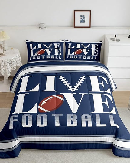 Rugby Sports Bedding Set Full Size Football Comforter Set for Kids Boys Girls Decor Soccer Ball Game Comforter Microfiber American Football Player Duvet Set Bedroom Quilt Set - LeafyLoom