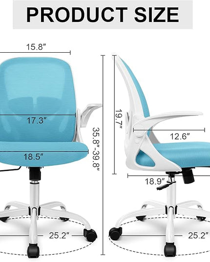 Primy Office Chair Ergonomic Desk Chair with Adjustable Lumbar Support and Height, Swivel Breathable Desk Mesh Computer Chair with Flip up Armrests for Conference Room（Blue） - LeafyLoom