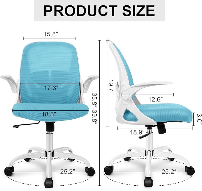 Primy Office Chair Ergonomic Desk Chair with Adjustable Lumbar Support and Height, Swivel Breathable Desk Mesh Computer Chair with Flip up Armrests for Conference Room（Blue） - LeafyLoom