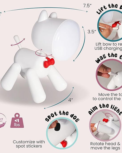 Spotlights: The Original, Cute, LED Dog lamp: Kids Desk lamp, Kids Night lamp, Kids Reading lamp, Nursery lamp, Dorm lamp. Great Gift idea for Dog Lovers. Add Spots or Leave White - LeafyLoom