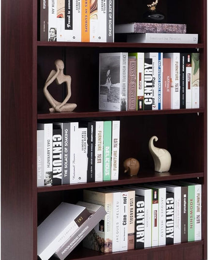 Farini Mahogany Bookshelf for Bedroom 4 Shelf Office Bookcase 48 Inches Tall Modern Wood Bookshelf for Living Room 4 Tier Wide Manga Bookshelf Library Bookcase - LeafyLoom