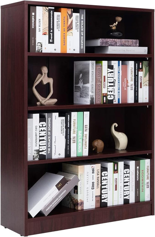 Farini Mahogany Bookshelf for Bedroom 4 Shelf Office Bookcase 48 Inches Tall Modern Wood Bookshelf for Living Room 4 Tier Wide Manga Bookshelf Library Bookcase - LeafyLoom