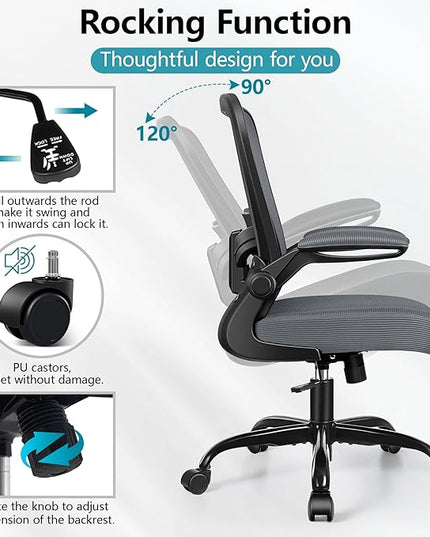 FelixKing Office Chair, Ergonomic Desk Chair Breathable Mesh Chair with Adjustable High Back Lumbar Support Flip-up Armrests, Executive Rolling Swivel Comfy Task Computer Chair for Home Office - LeafyLoom