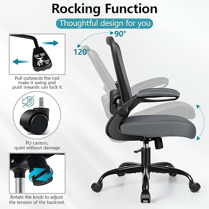 FelixKing Office Chair, Ergonomic Desk Chair Breathable Mesh Chair with Adjustable High Back Lumbar Support Flip-up Armrests, Executive Rolling Swivel Comfy Task Computer Chair for Home Office - LeafyLoom