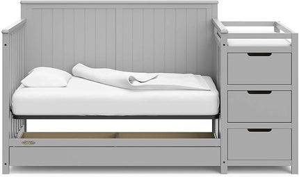 Graco Hadley 5-in-1 Convertible Crib and Changer with Drawer (Pebble Gray) – Crib and Changing-Table Combo with Drawer, Includes Changing Pad, Converts to Toddler Bed, Daybed and Full-Size Bed - LeafyLoom