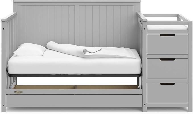 Graco Hadley 5-in-1 Convertible Crib and Changer with Drawer (Pebble Gray) – Crib and Changing-Table Combo with Drawer, Includes Changing Pad, Converts to Toddler Bed, Daybed and Full-Size Bed - LeafyLoom