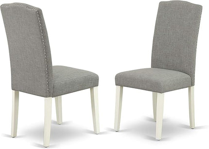 East West Furniture ANEN5-LWH-06 Antique 5 Piece Room Furniture Set Includes a Round Kitchen Table with Pedestal and 4 Dark Shitake Linen Fabric Parsons Dining Chairs, 36x36 Inch - LeafyLoom