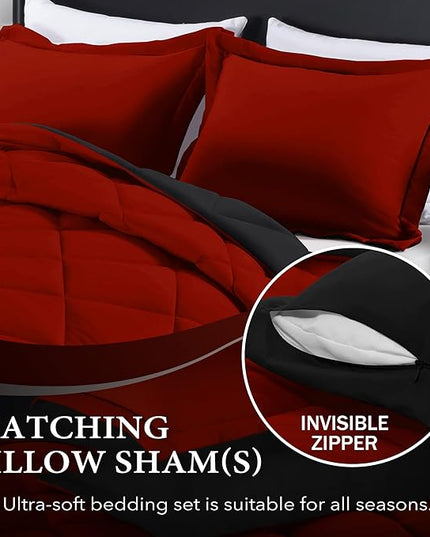 downluxe Twin Comforter Set - Red and Black Twin Comforter, Soft Bedding Sets for All Seasons - 2 Pieces - 1 Comforter (66"x92") and 1 Pillow Sham(20"x26") - LeafyLoom