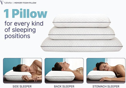 King Size Gel Memory Foam Pillow: Ventilated, Orthopedic, Contoured Support, Cooling Design with Viscose Made from Bamboo Cover - Dorm Room Essential - LeafyLoom