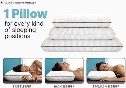 Queen Size Gel Memory Foam Pillow - Ventilated, Orthopedic, Contoured Support, Cooling, with Viscose Made from Bamboo Cover - Essential for College Dorms - LeafyLoom