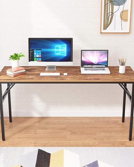 SogesGame Computer Desk, 62 Inch Large Desk Modern Simple Style Folding Tables, Home Office Writing Desk, Space Saving Foldable Table, No Install Needed, Retro Black - LeafyLoom