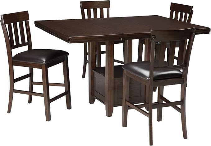 Signature Design by Ashley Haddigan Traditional Rectangular 36" Counter Height Dining Extension Table, Dark Brown - LeafyLoom