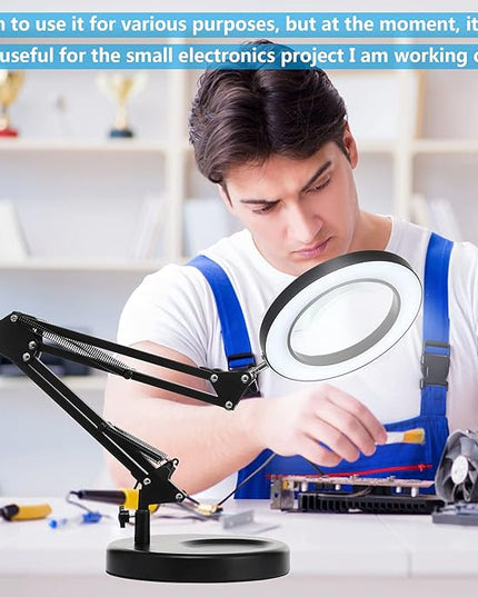 HITTI 【Upgraded】 5X LED Magnifying Lamp, 1,800 Lumens Stepless Dimmable, 3 Color Modes, 8-Diopter 4.2″ Real Glass Lens Magnifier Desk lamp, Magnifying Light and Stand for Crafts Reading Close Work - LeafyLoom