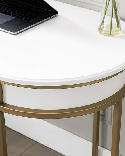 Leick Home 85405 Home Office Computer Desk with Dropfront Keyboard Drawer, Furniture, Cottage White/Gold - LeafyLoom