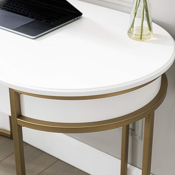 Leick Home 85405 Home Office Computer Desk with Dropfront Keyboard Drawer, Furniture, Cottage White/Gold - LeafyLoom