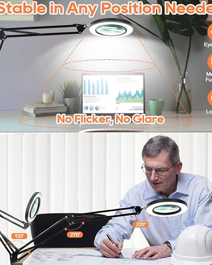 10X Magnifying Glass with Light, Adjustable Swing Arm 72 LEDs Real Glass Lens Magnifier Light,3 Color Modes 10 Stepless Dimmable,Perfect for Daily Reading,Hobbies, Crafts - LeafyLoom