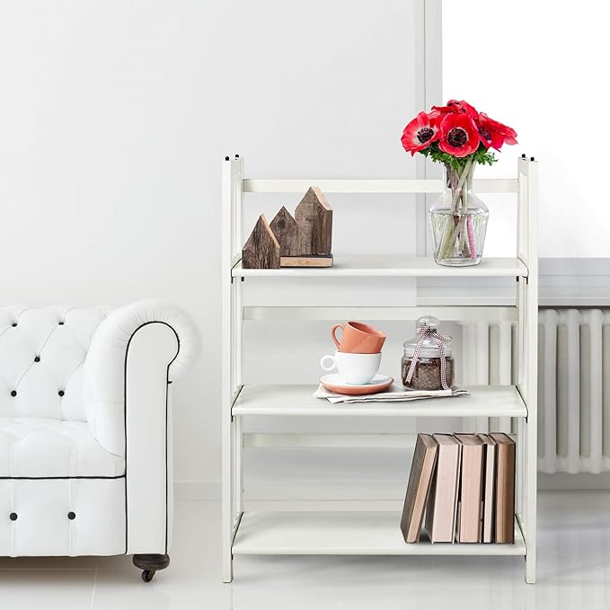 Casual Home 3-Shelf 27.5" Wide Folding Stackable Bookcase, White (New) - LeafyLoom