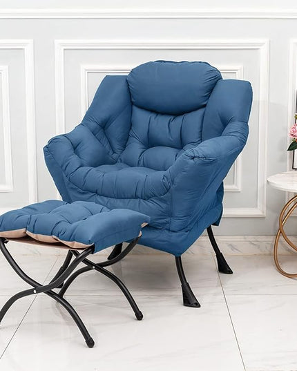 Welnow Lazy Chair with Ottoman, Modern Lounge Accent Chair with Armrests and a Side Pocket, Leisure Sofa Chair Set, Reading Chair with Footrest for Small Space, Corner Chair, Royal Blue - LeafyLoom